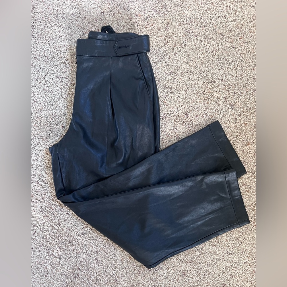 LOFT Black Faux Leather Wide-Leg Pants